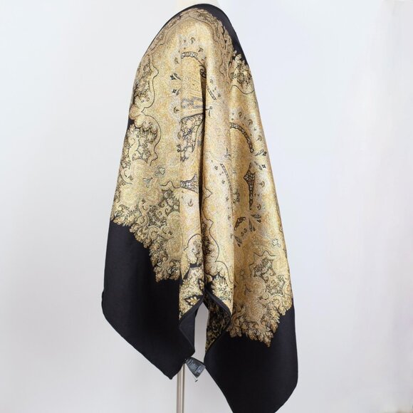 ETRO cape poncho jacket black gold wool metallic paisley pattern - Picture 10 of 13